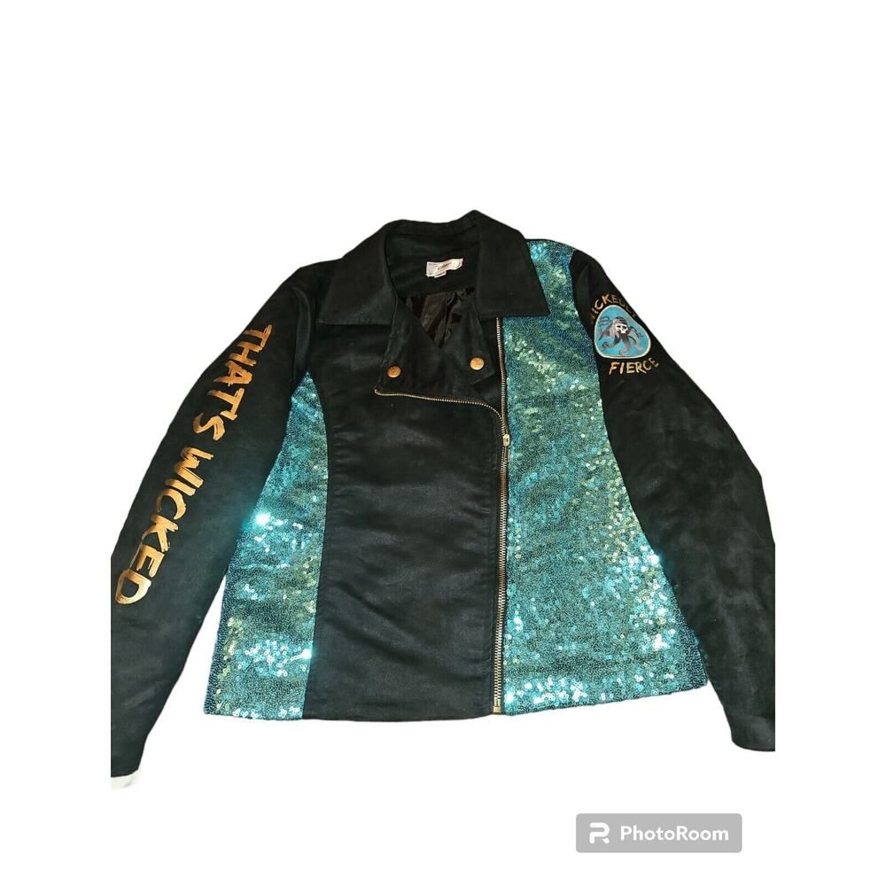 Disney Descendants D-signed Suade Moto Jacket Medium Black with Blue‎ Sequins